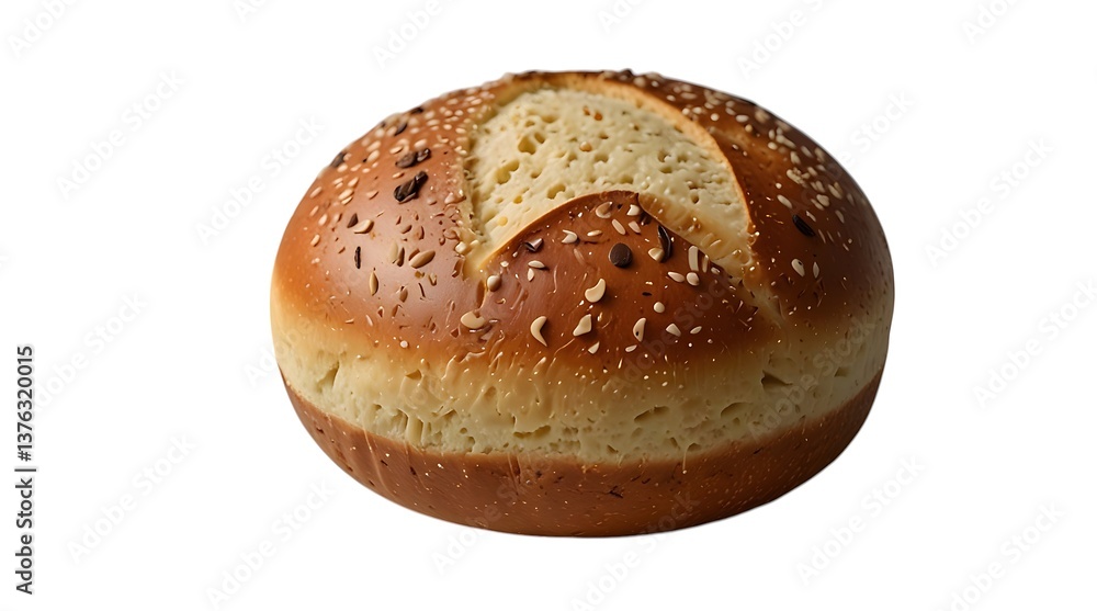 Round artisan bread roll with seeds, baked........ Round artisan bread roll with seeds, baked........