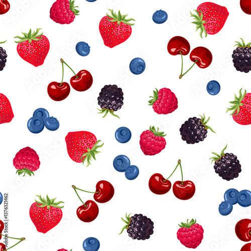 Berry seamless pattern. Fresh fruits backgrounds. Vector cartoon flat illustration.