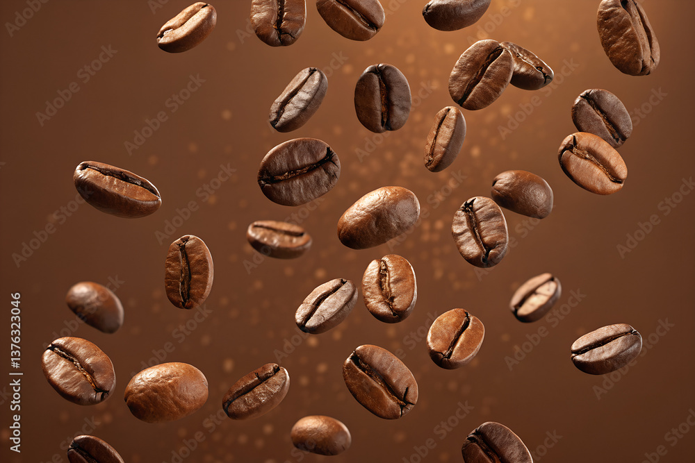 coffee beans floating on brown background. coffee beans floating on brown background.