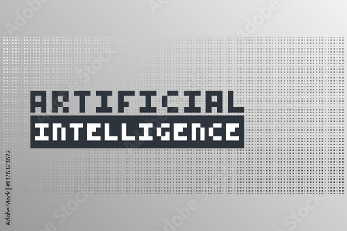Artificial intelligence. Deep learning. Smart digital technology. AI vector illustration for science, web design, business. Blue pink gradient sign. Gray gradient dotted background