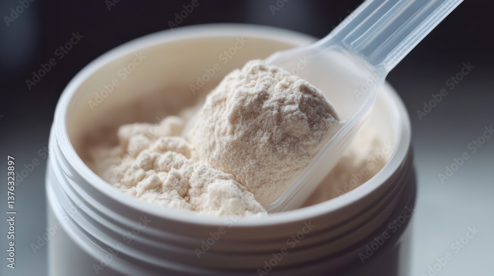 Whey Protein Container with Plastic Scoop on Top Whey Protein Container with Plastic Scoop on Top