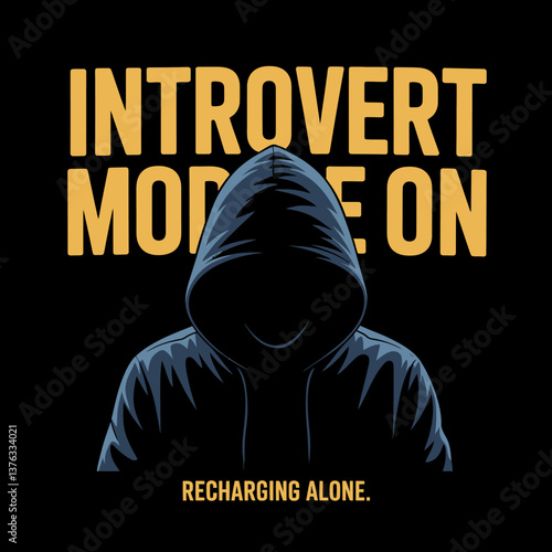 Introvert Mode: Illustration of a hooded figure recharging alone, symbolizing solitude and introspection on a dark background.