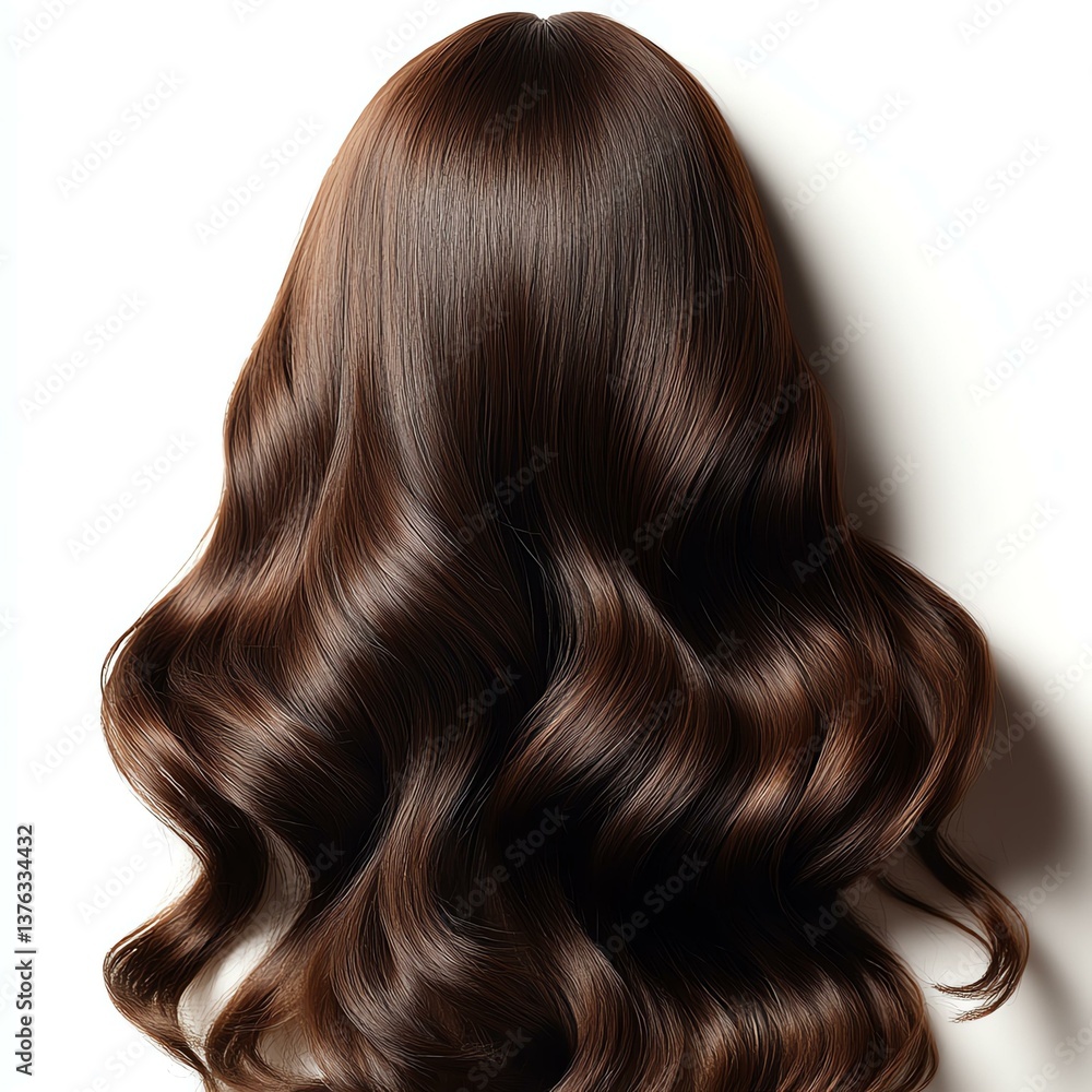 Fototapeta premium Silky Brunette Hair in Motion. Flowing Silky Brunette Hair with Natural Shine. Beautiful Silky Brunette Hair Captured in Movement. Stylish wavy brown hair from the back view.