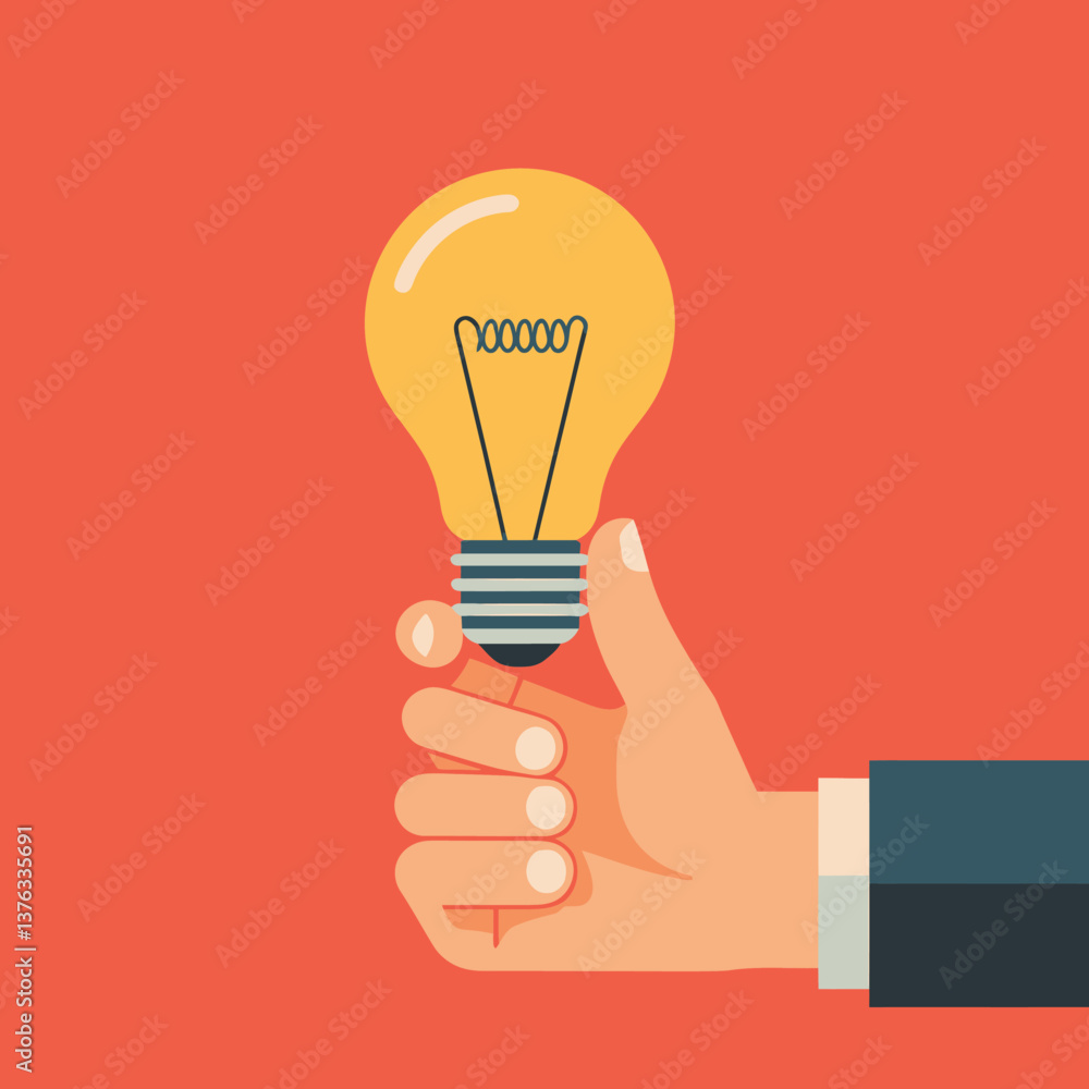 Conceptual Illustration: Hand Holding Glowing Lightbulb - Creative Thinking, Innovation and Solution, Business Success Conceptual Illustration: Hand Holding Glowing Lightbulb - Creative Thinking, Innovation and Solution, Business Success