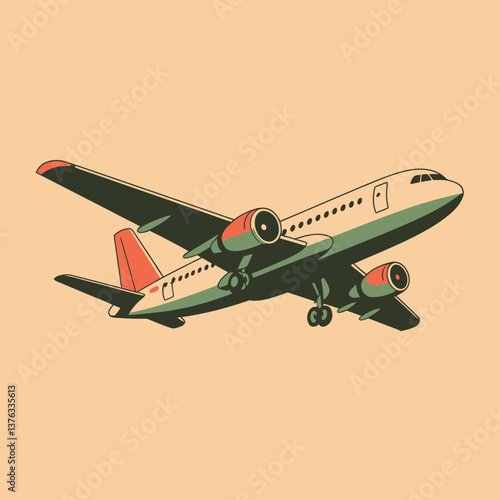 Vintage Style Commercial Airplane Illustration: A Retro Aviation Design for Travel and Transportation Themes