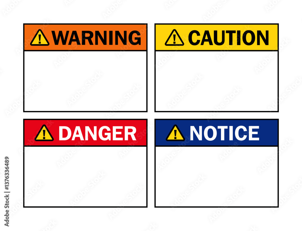 Fototapeta premium Hazard Signs Vector Set, Warning Sign, Caution Sign, Danger Sign, Notice Sign