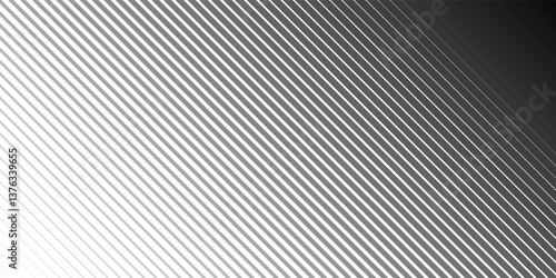 Slant line halftone gradation texture. Fading diagonal stripe gradient background. Black oblique pattern backdrop. Vanishing thin parallel line wallpaper for overlay