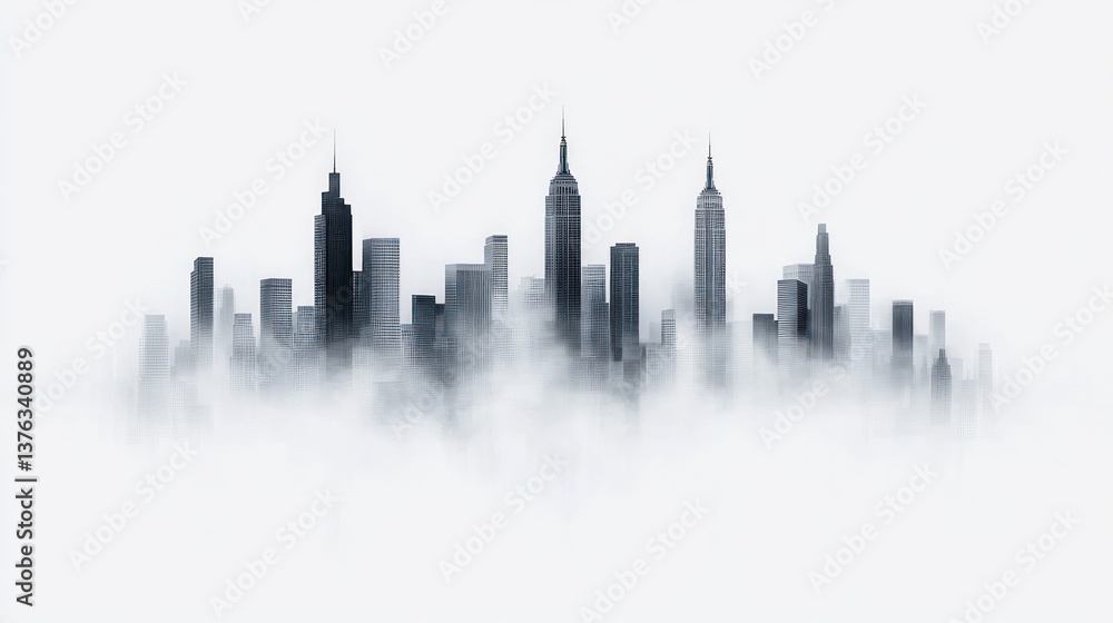 Obraz premium Mysterious Manhattan Skyline Emerging from the Fog