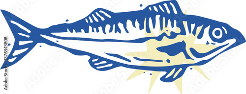 Mackerel Silhouette Block Print or Stamp Vector Illustration