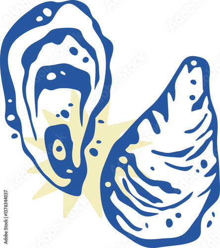 Oysters Silhouette Block Print or Stamp Vector Illustration