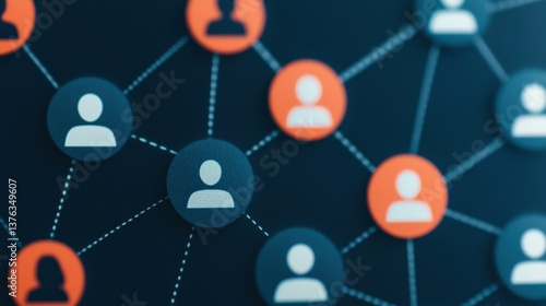 Outsourcing and Finance concept. Network of user icons connected by lines in a digital space.