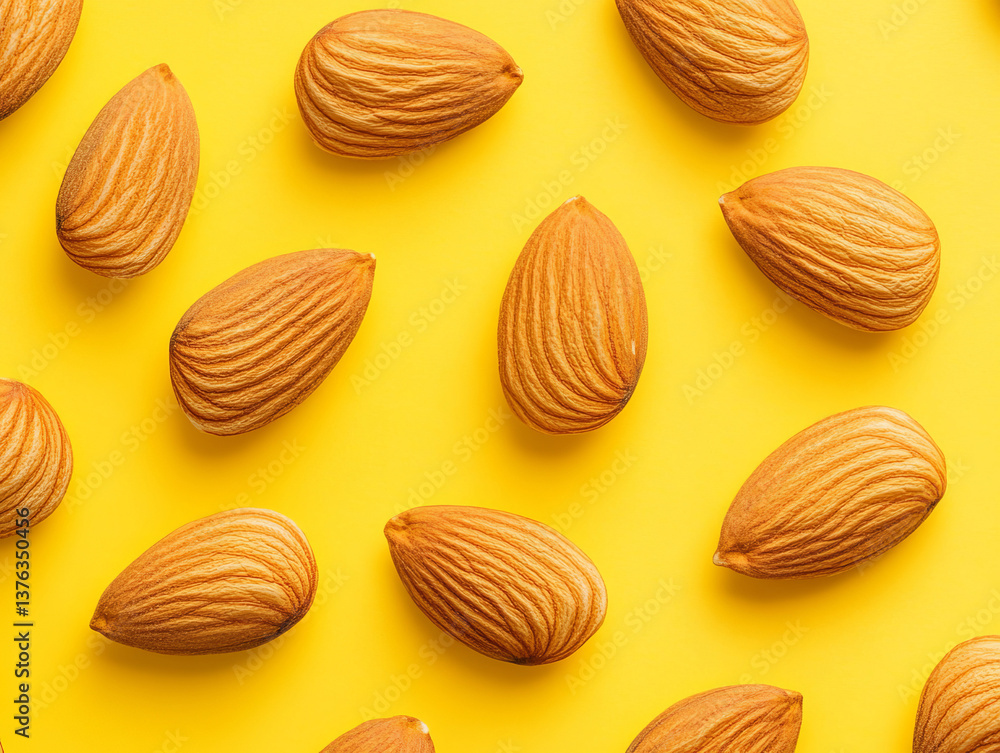 Almonds on a vibrant yellow background. Almonds on a vibrant yellow background.
