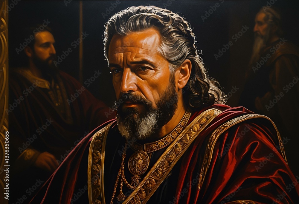 Naklejka premium A painting of a man with long hair and a beard.