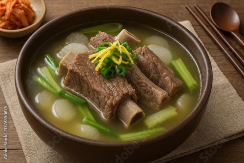 Traditional Korean Short Rib Soup Galbitang (갈비탕)

