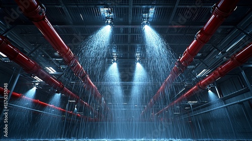 Automated fire suppression system with active sprinklers in industrial space