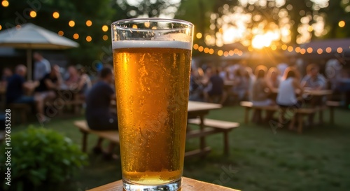 Golden Beer with Sunset Garden Party.