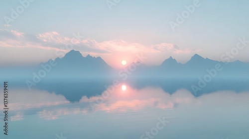 Wallpaper Mural A tranquil, reflective surface of a body of water in the early morning light Torontodigital.ca