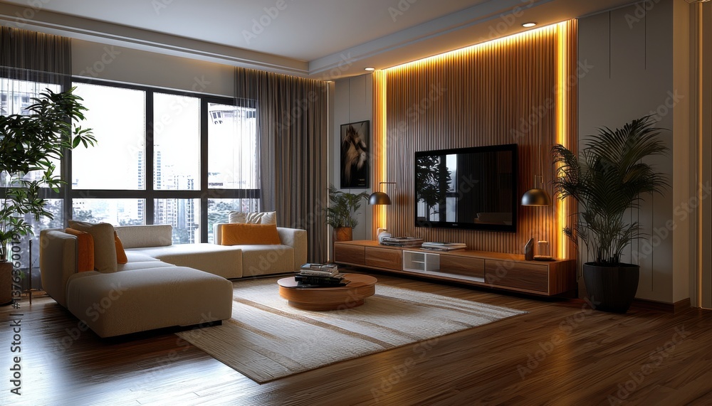 Fototapeta premium Luxury Living Room Design Ideas Explore Modern Interior Decor with Natural Light, Comfortable Seating, and Elegant Furniture Discover Inspiring Home Design Concepts for Your Living Space Create a