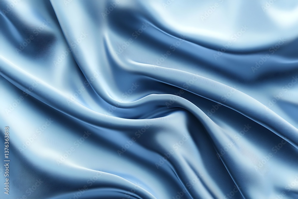 Fototapeta premium Blue silk satin background. Shiny fabric with wavy folds. Beautiful fabric background with empty space for your design.