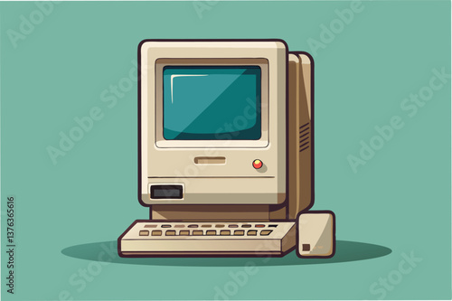 Vintage computer illustration featuring classic design elements, nostalgic colors, and a charming retro aesthetic from the 1980s digital era