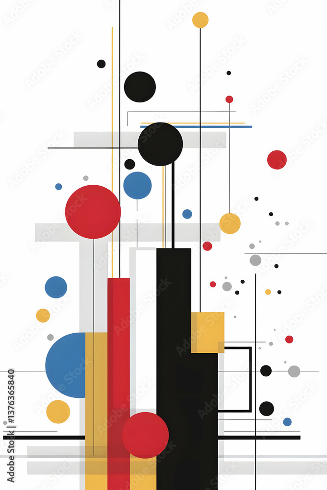 Abstract Geometric Composition with Red, Black, and Yellow Circles and Lines Abstract Geometric Composition with Red, Black, and Yellow Circles and Lines