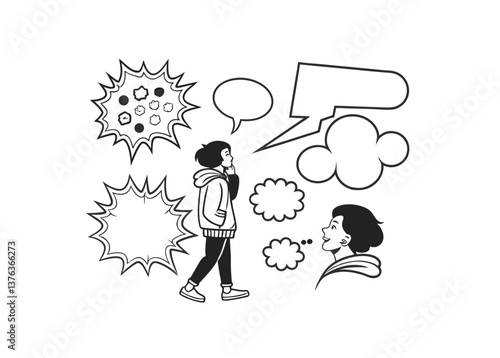 Two Characters in a Comic Book Style Dialogue