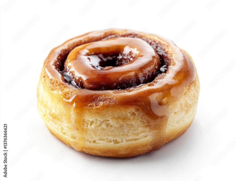 Delicious Cinnamon Roll with Glaze on White Background Close-up Shot Delicious Cinnamon Roll with Glaze on White Background Close-up Shot