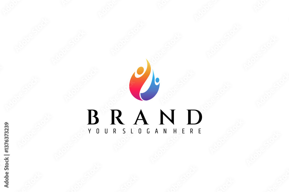 fire water element logo with people icon in droplet design shape fire water element logo with people icon in droplet design shape
