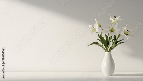 Wallpaper Mural Elegant White Lily Bouquet in Simple Vase on Light Background Torontodigital.ca