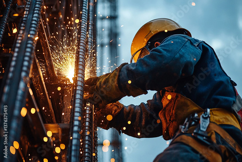 construction worker welding at construction site