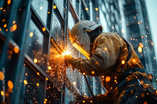 construction worker welding at construction site