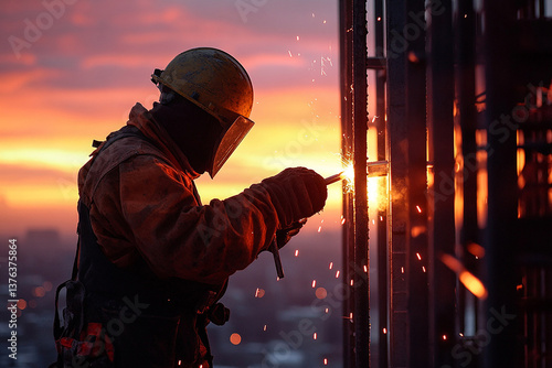 construction worker welding at construction site