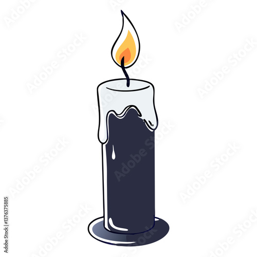 Black candle with burning flame for Halloween
