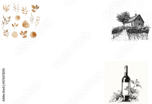 Beige Foliage Autumn watercolor elements, leaves