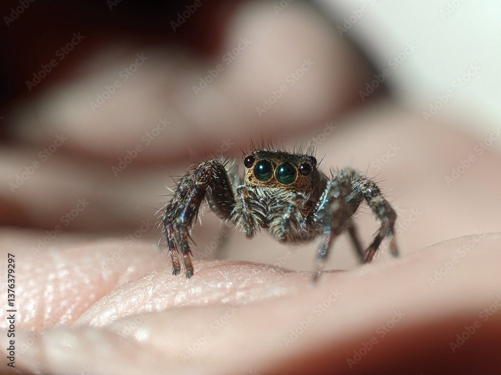 Obraz premium Jumping Spider on a Hand