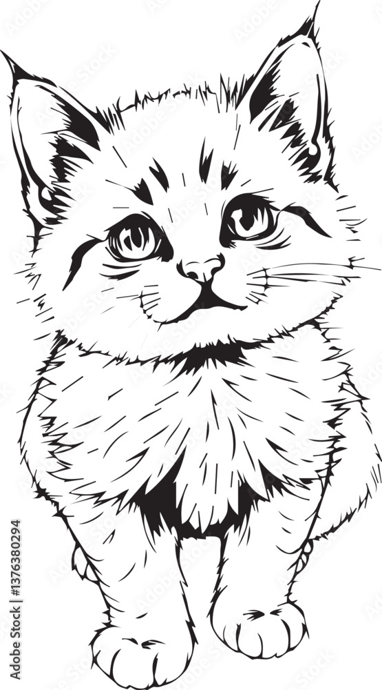 Obraz premium Cute kitten. Hand drawn vector illustration