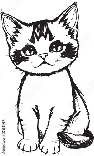 Cute kitten. Hand drawn vector illustration
