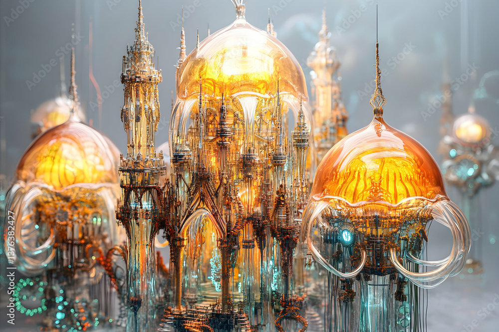 Obraz premium Intricate Glowing Structures with Fluid Forms in a Dreamlike Environment