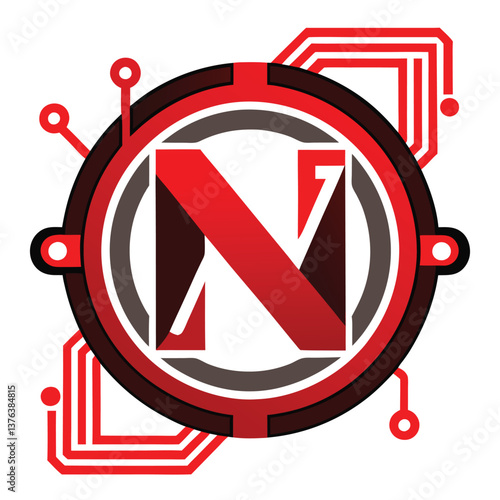 letter n logo technological style