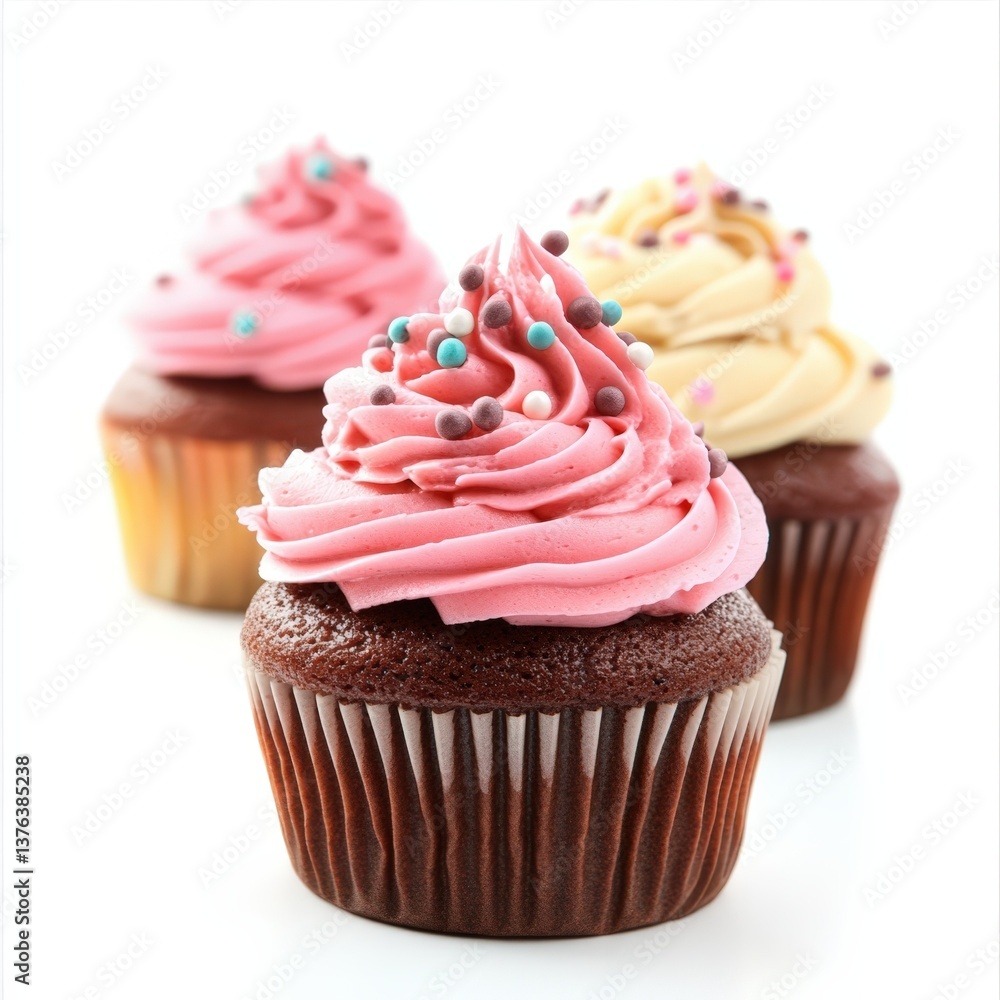 Delicious Chocolate Cupcakes with Pink and Vanilla Frosting and Sprinkles A delightful treat for celebrations Delicious Chocolate Cupcakes with Pink and Vanilla Frosting and Sprinkles A delightful treat for celebrations
