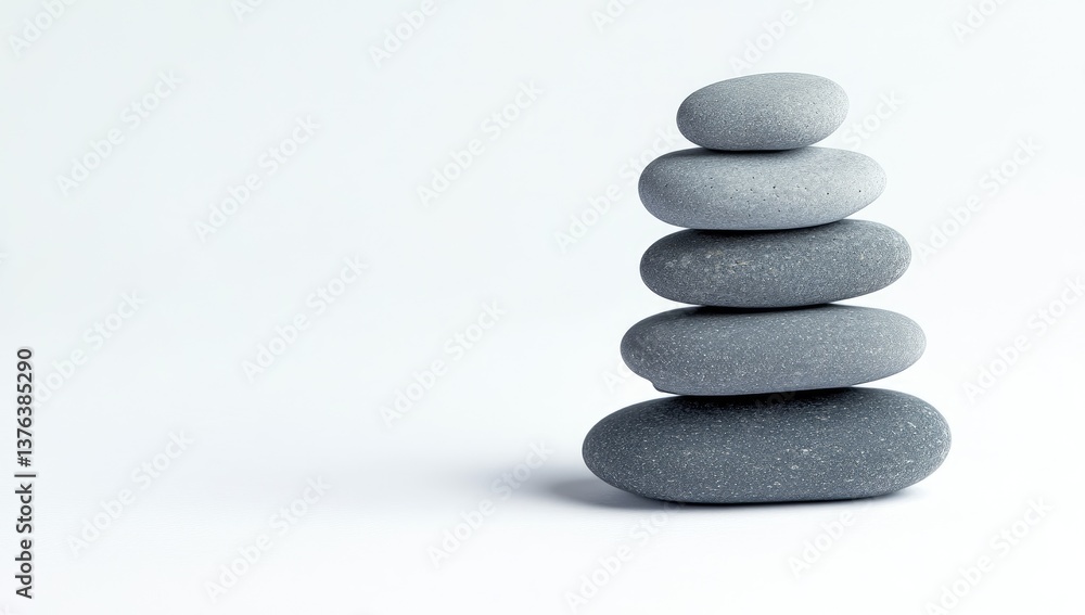 Stacked grey stones on white background Stacked grey stones on white background