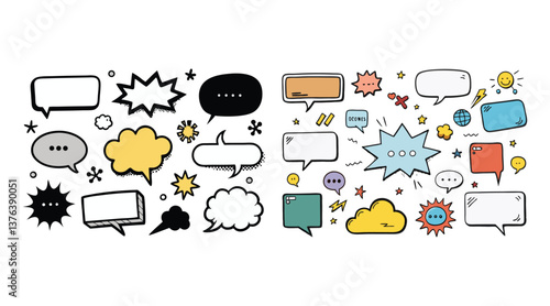 Collection of Colorful Comic Speech Bubbles and Doodle Elements