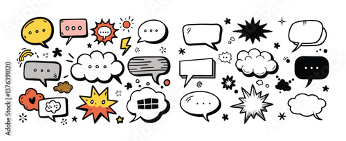Collection of Colorful Comic Book Speech Bubbles and Effects