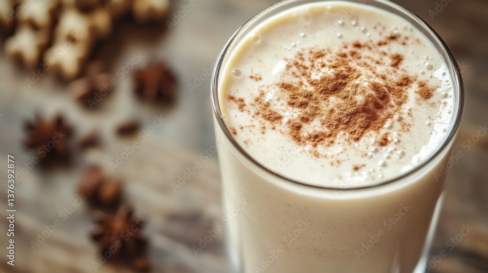 Glass of Vanilla Protein Shake with Cinnamon Dust Glass of Vanilla Protein Shake with Cinnamon Dust
