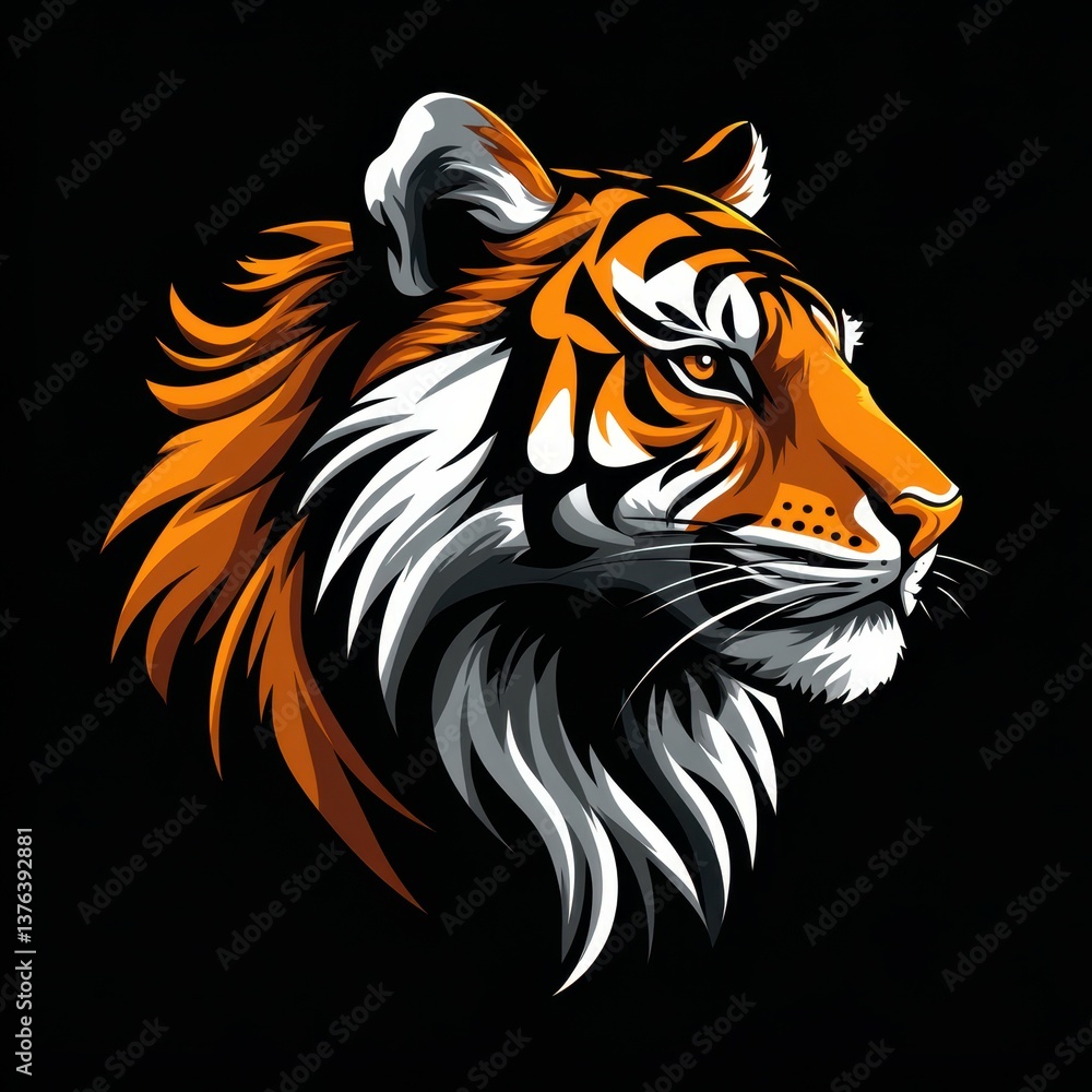 Vibrant tiger head illustration with striking detail against a black background Vibrant tiger head illustration with striking detail against a black background