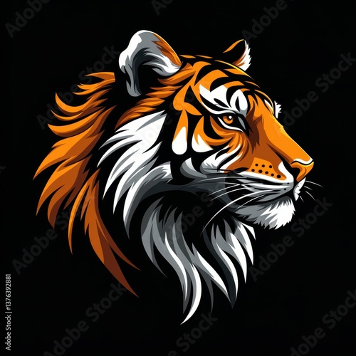 Wallpaper Mural Vibrant tiger head illustration with striking detail against a black background Torontodigital.ca