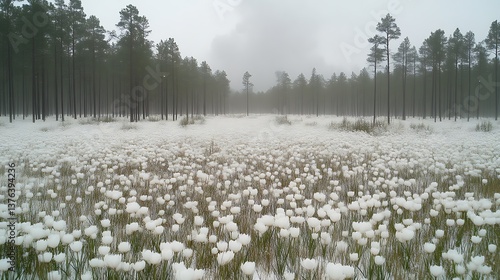 Wallpaper Mural Snow Covered Field of White Flowers in a Pine Forest Torontodigital.ca