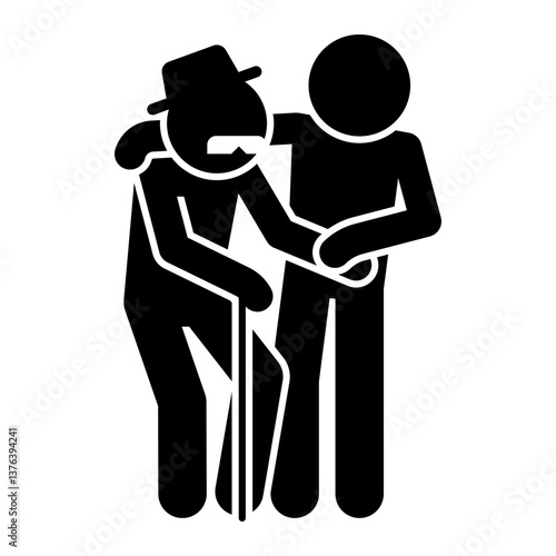 nursing home icon symbol, geriatrics concept, home caregiver, assisted living, elderly care, physical therapy, aging process, isolated flat vector illustration