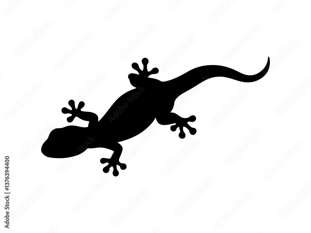 Fototapeta premium Cute house gecko silhouette vector flat illustration design.