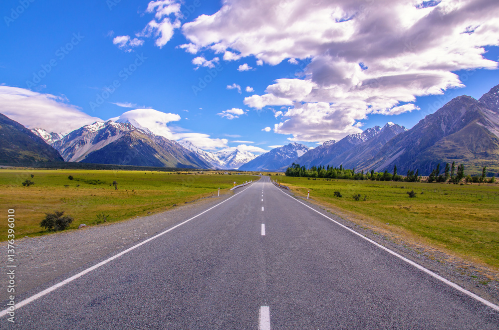 Fototapeta premium Natural landscape photography of Mount Cook road in New Zealand